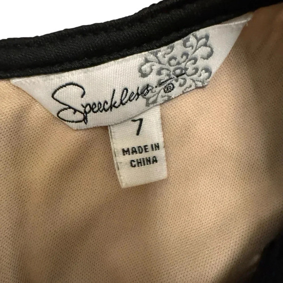 Speechless Black Lace Mini Dress Over Nude Short Sleeve Round Neck 7 - Picture 9 of 10